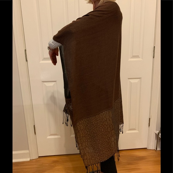 Scarves-poncho,ZANDO, OS, color brown with gold - Picture 3 of 7